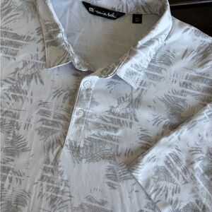 Travis Mathew White Polo with Leafy Gray Design